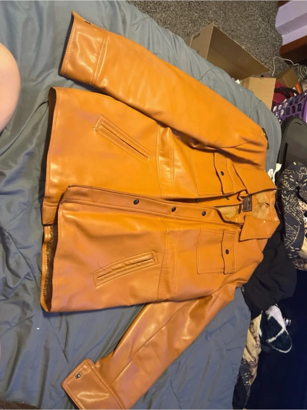 Classic Faux Leather Jacket in Cognac